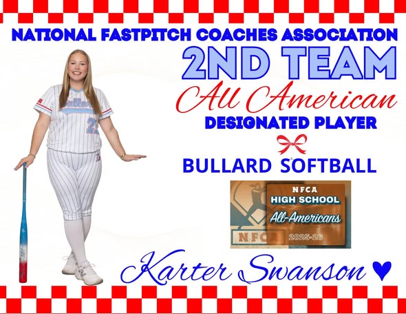 Bullard High School softball standouts Brooklyn Brannen and Karter Swanson have earned National Fastpitch Coaches Association (NFCA) Second Team All-American honors